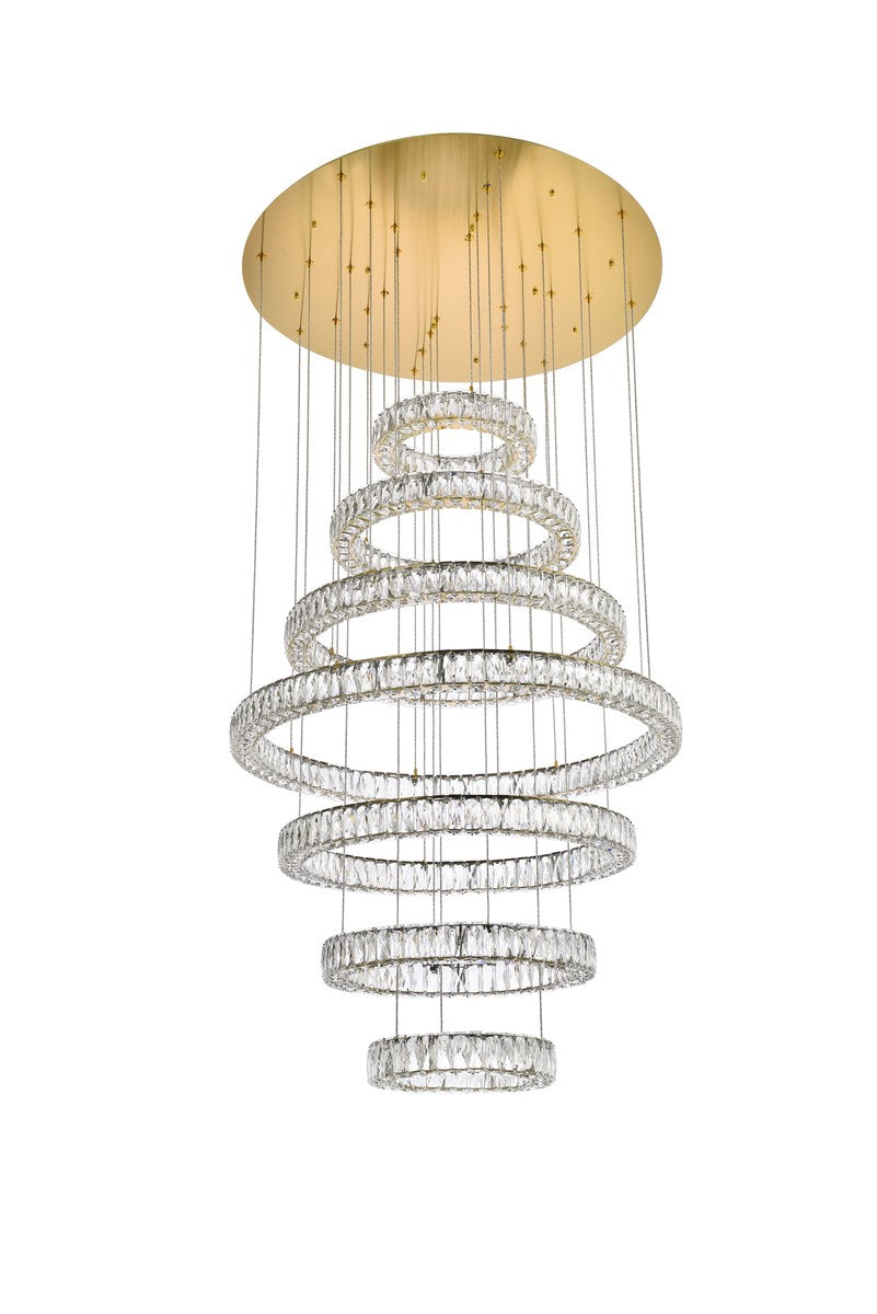 40 Inch Led Seven Ring Chandelier In Gold