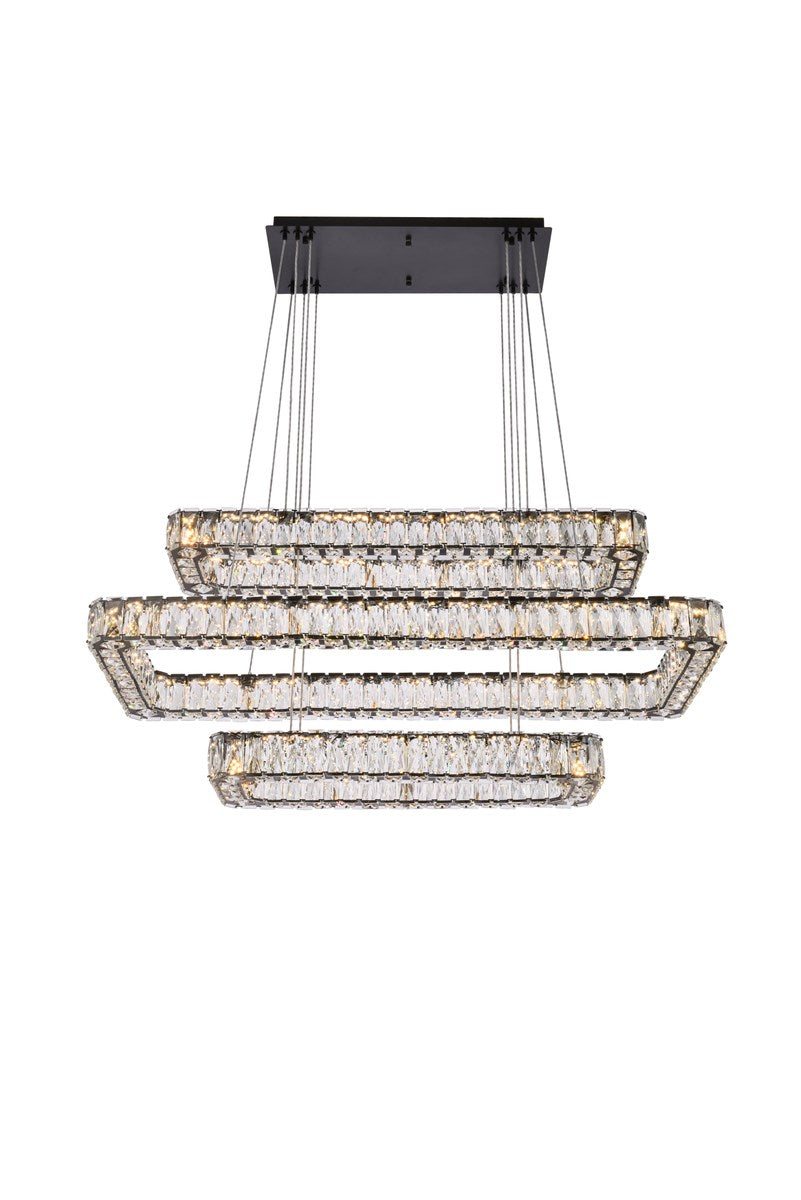 42 Inch Led Triple Rectangle Pendant In Black by Elegant Lighting