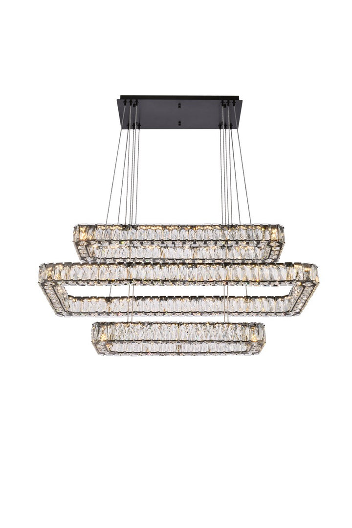 42 Inch Led Triple Rectangle Pendant In Black by Elegant Lighting