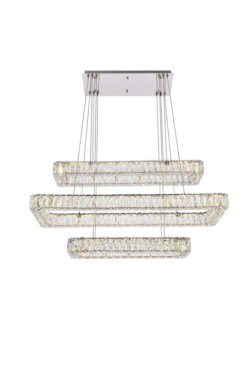42 Inch Led Triple Rectangle Pendant In Chrome by Elegant Lighting