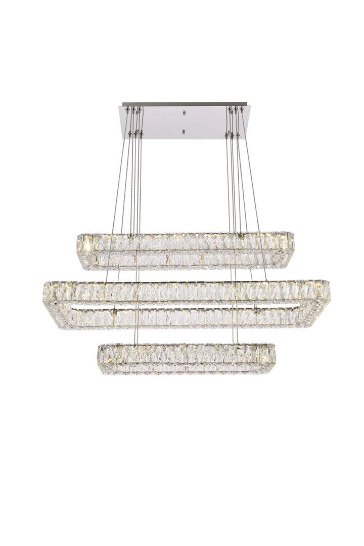 42 Inch Led Triple Rectangle Pendant In Chrome by Elegant Lighting
