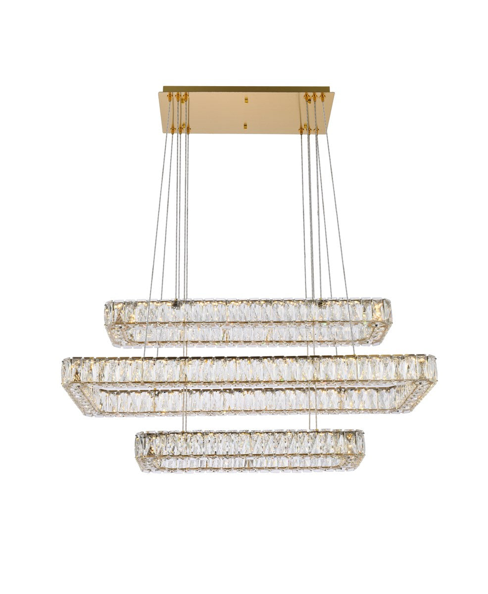 42 Inch Led Triple Rectangle Pendant In Gold by Elegant Lighting