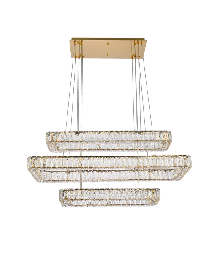 42 Inch Led Triple Rectangle Pendant In Gold by Elegant Lighting