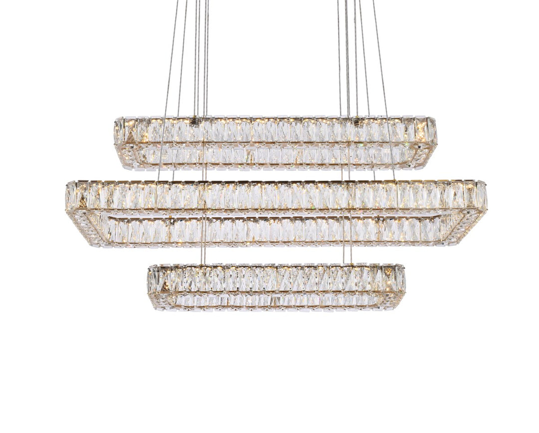 42 Inch Led Triple Rectangle Pendant In Gold