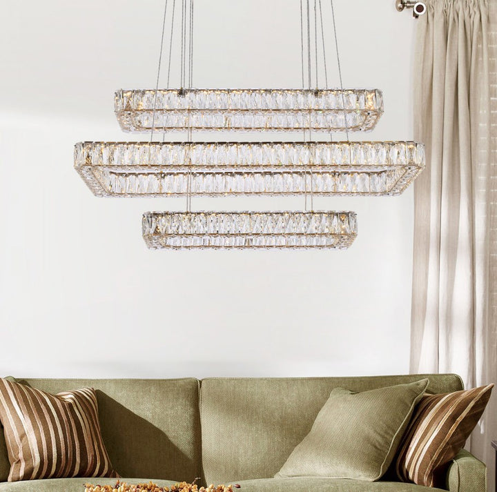 42 Inch Led Triple Rectangle Pendant In Gold