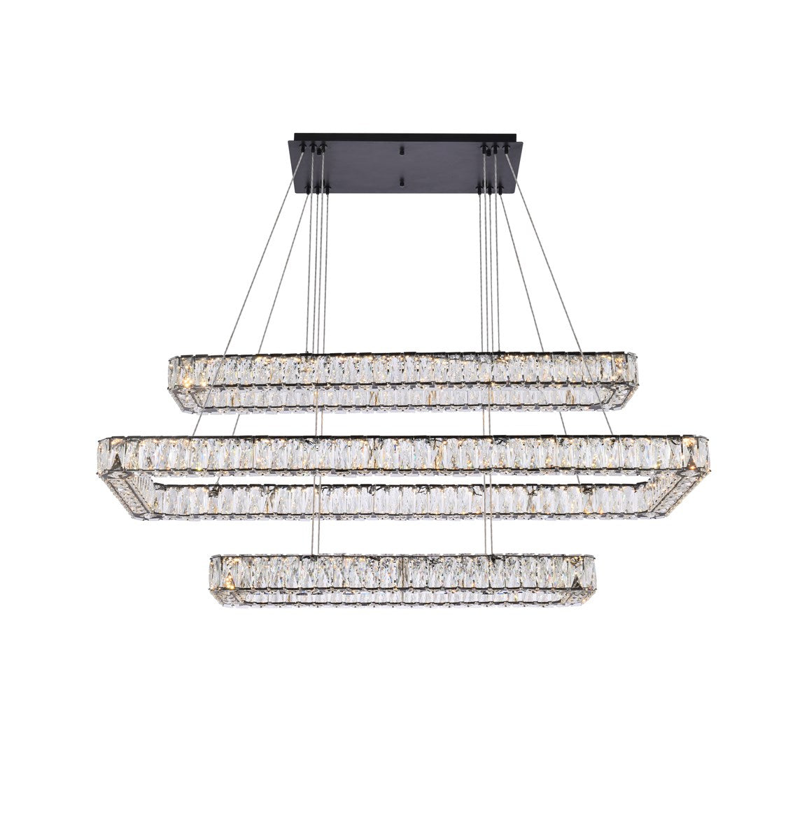 50 Inch Led Triple Rectangle Pendant In Black by Elegant Lighting
