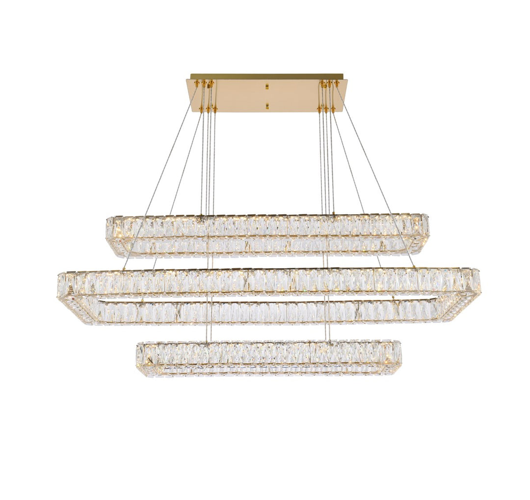 50 Inch Led Triple Rectangle Pendant In Gold by Elegant Lighting