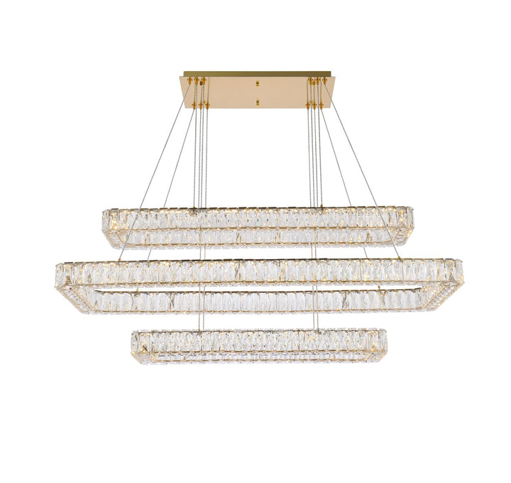 50 Inch Led Triple Rectangle Pendant In Gold by Elegant Lighting