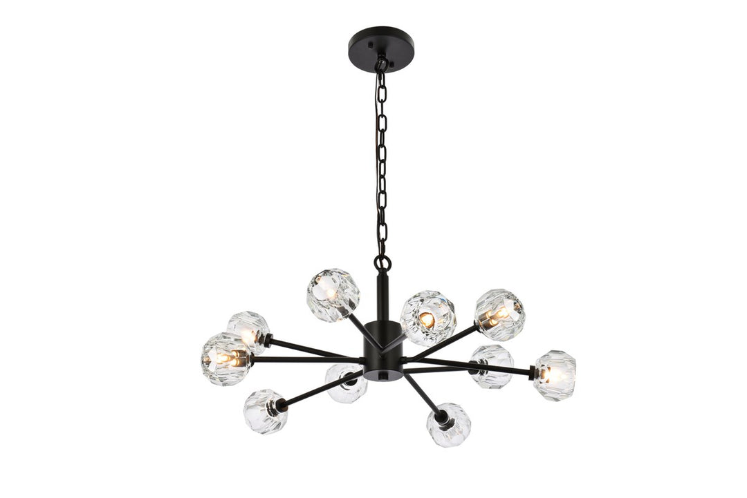 10 Light Pendant In Black by Elegant Lighting