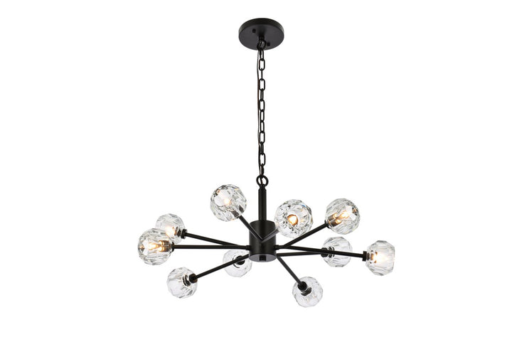 10 Light Pendant In Black by Elegant Lighting
