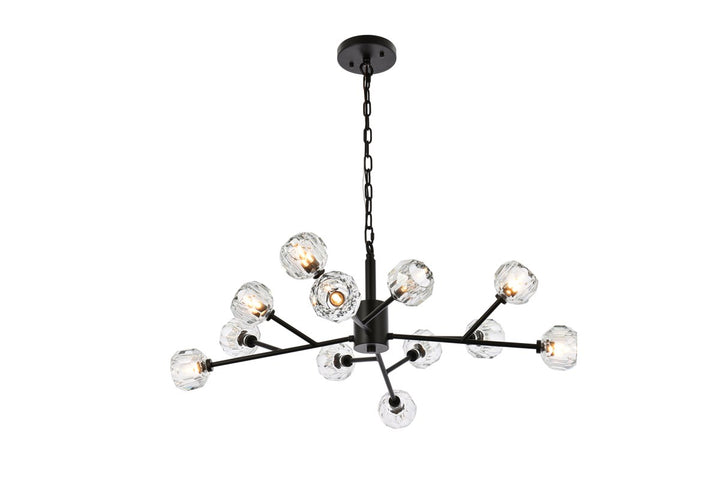 12 Light Pendant In Black by Elegant Lighting