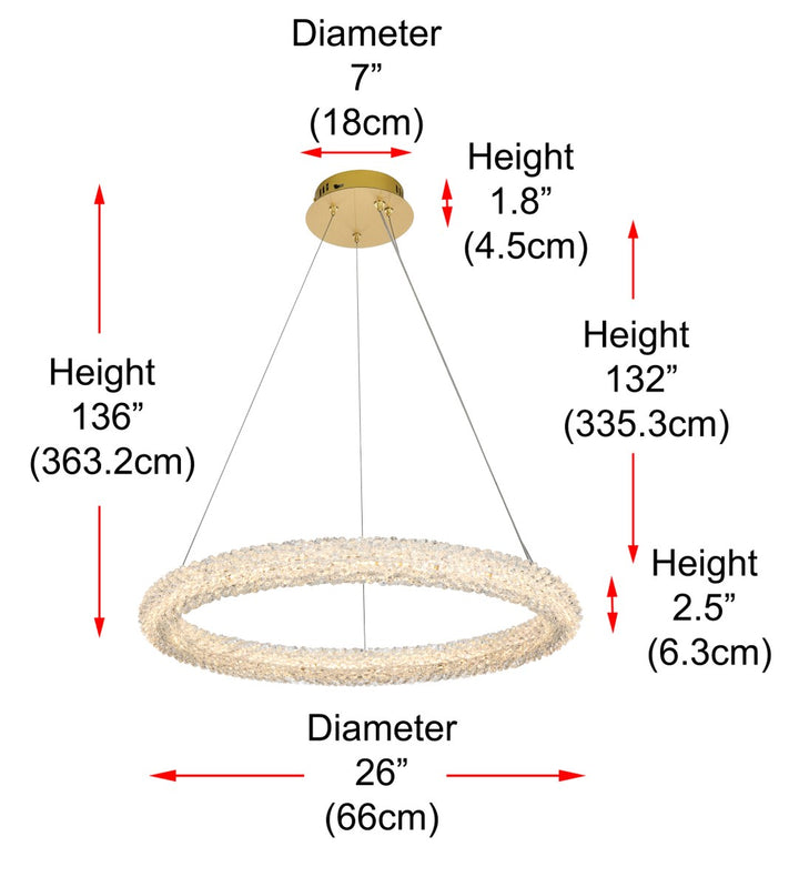 26 Inch Adjustable Led Chandelier In Satin Gold