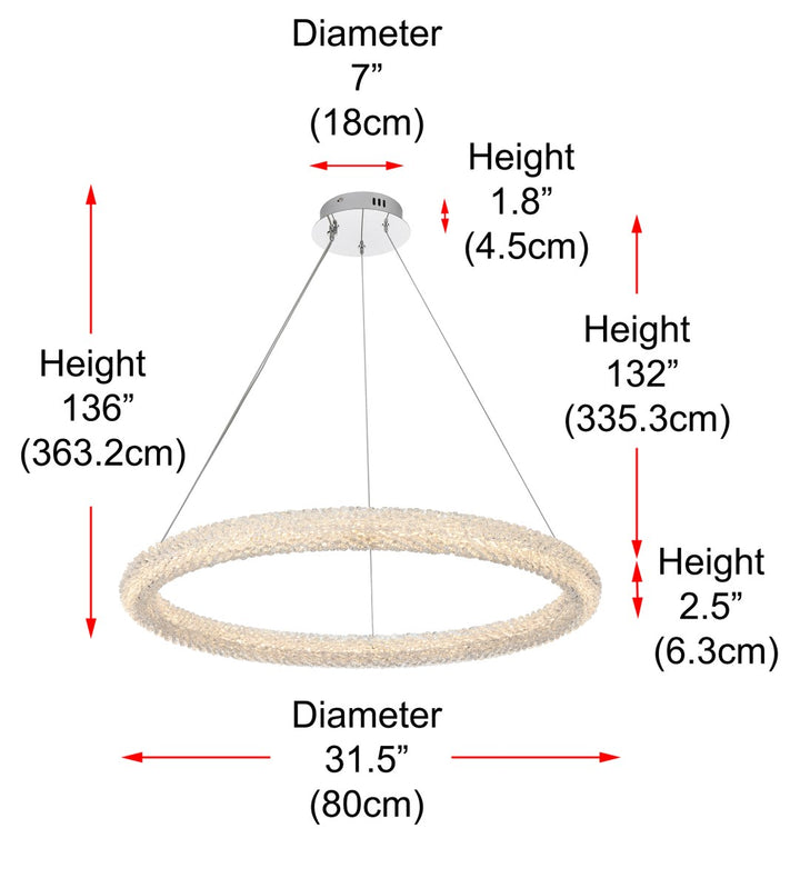 32 Inch Adjustable Led Chandelier In Chrome