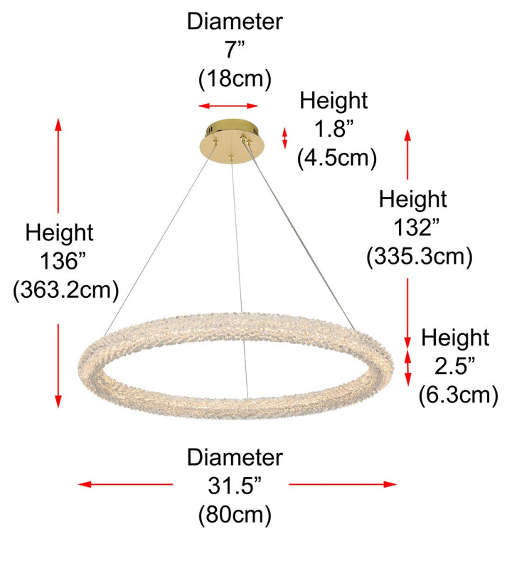 32 Inch Adjustable Led Chandelier In Satin Gold