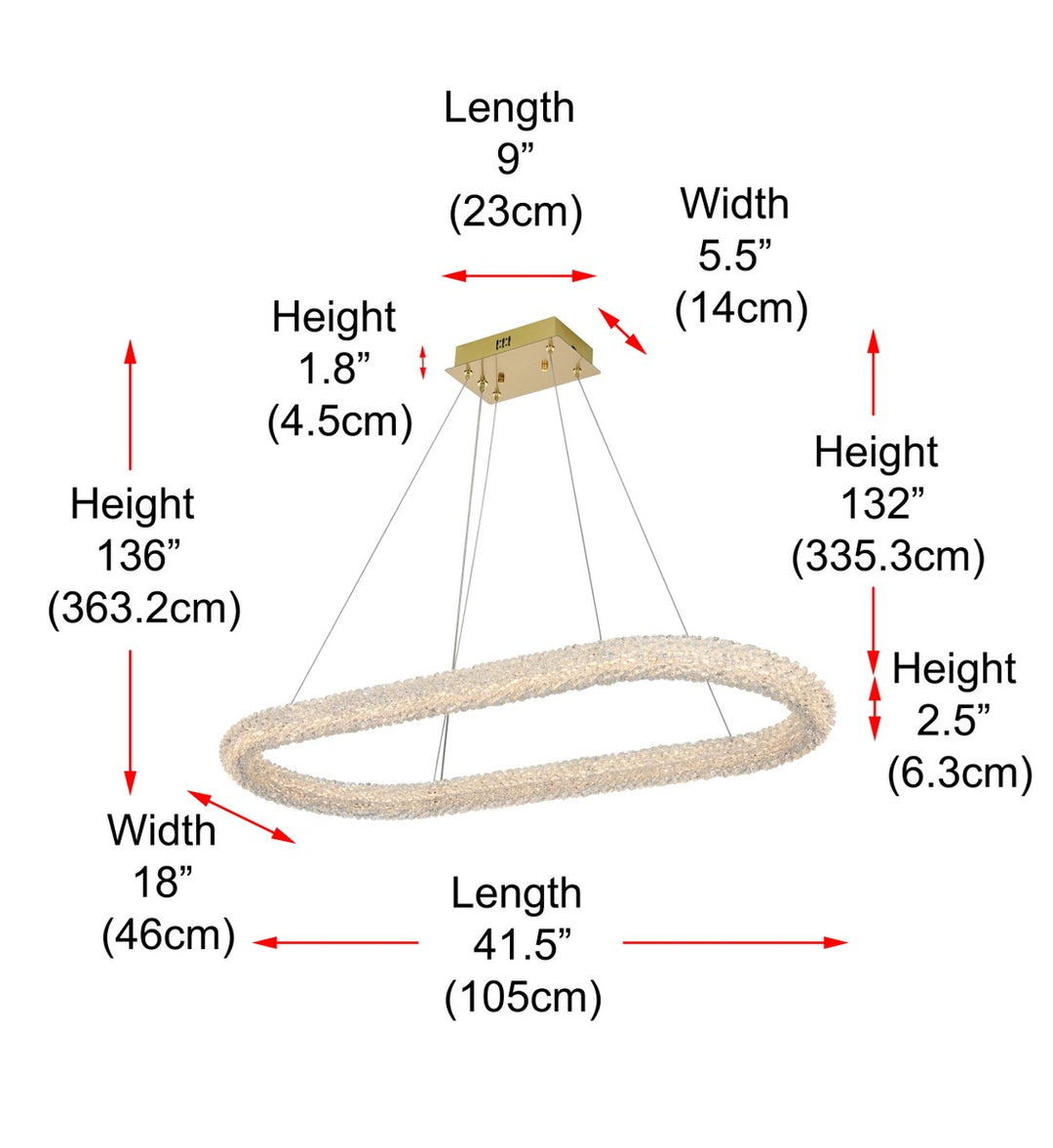 42 Inch Adjustable Led Chandelier In Satin Gold