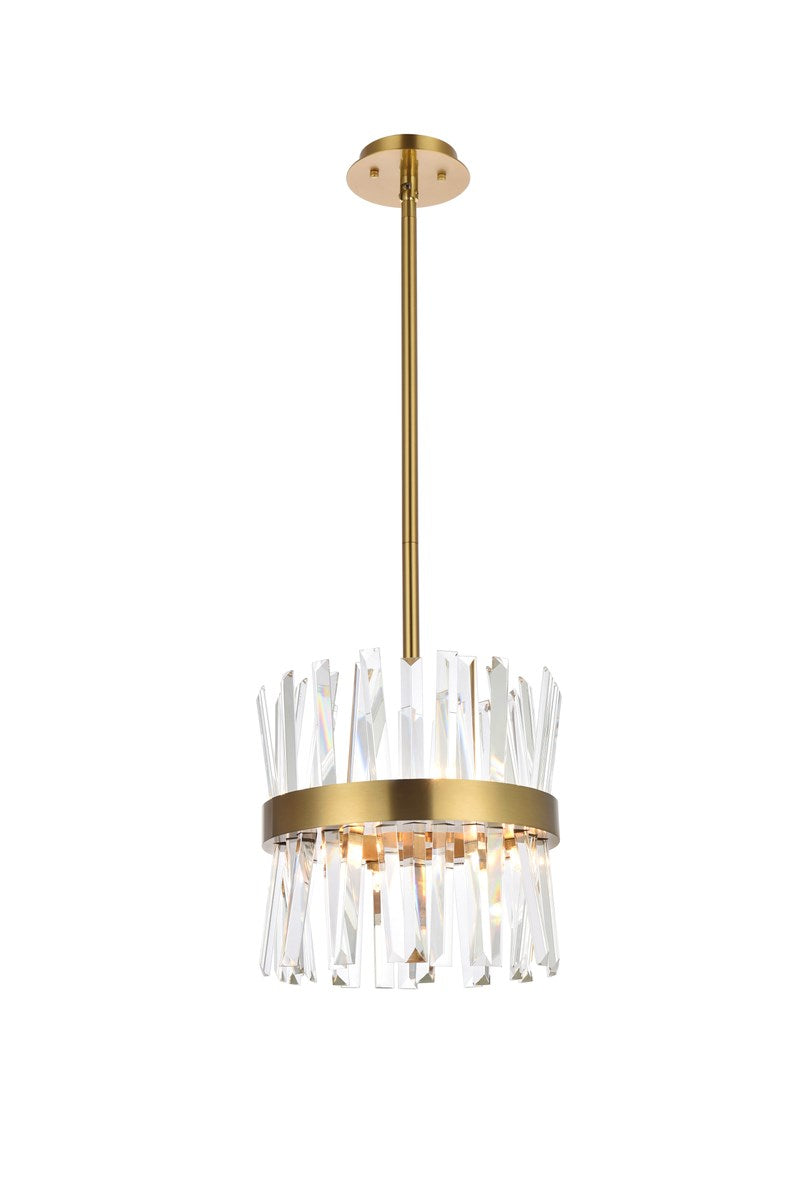 12 Inch Crystal Round Pendant Light In Satin Gold by Elegant Lighting