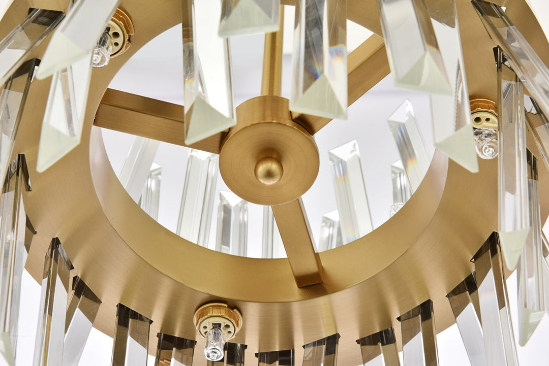 12 Inch Crystal Round Pendant Light In Satin Gold