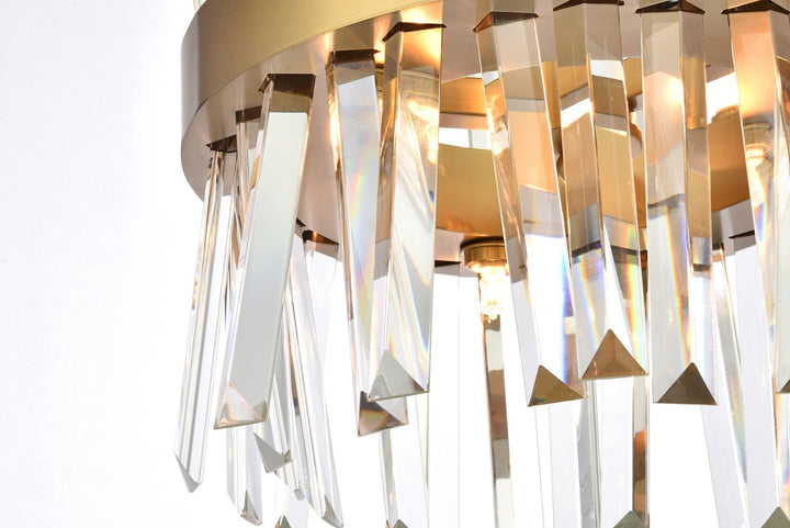 12 Inch Crystal Round Pendant Light In Satin Gold