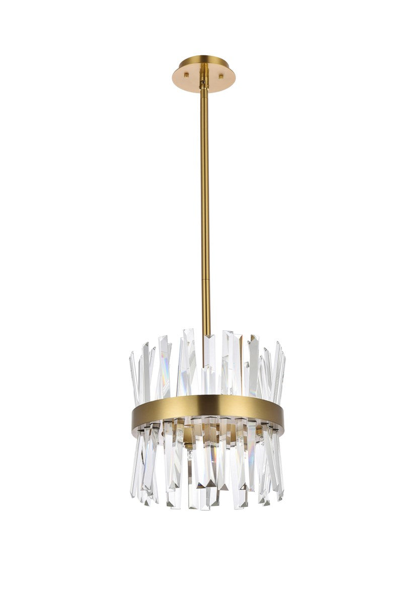12 Inch Crystal Round Pendant Light In Satin Gold