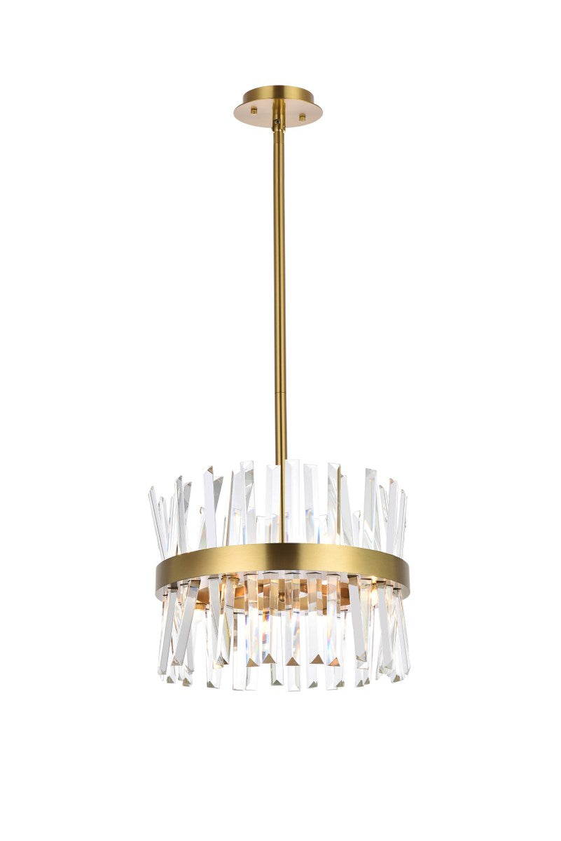16 Inch Crystal Round Pendant Light In Satin Gold by Elegant Lighting