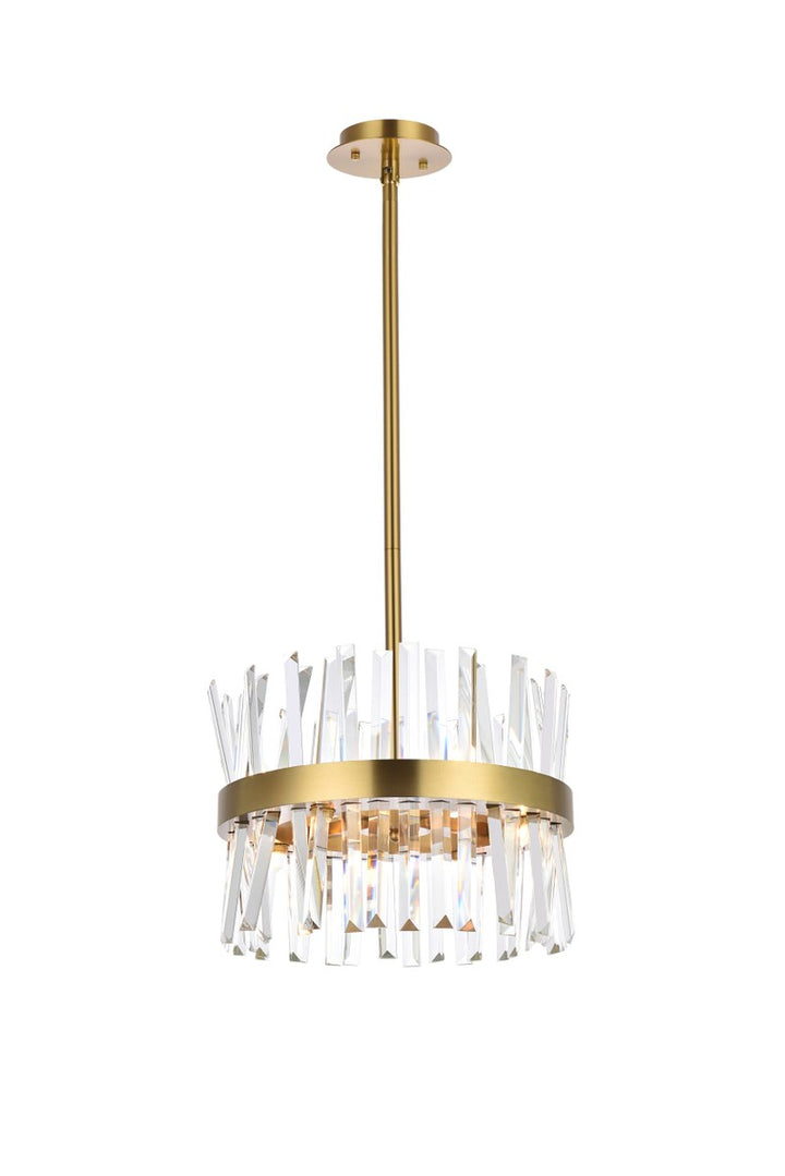 16 Inch Crystal Round Pendant Light In Satin Gold by Elegant Lighting