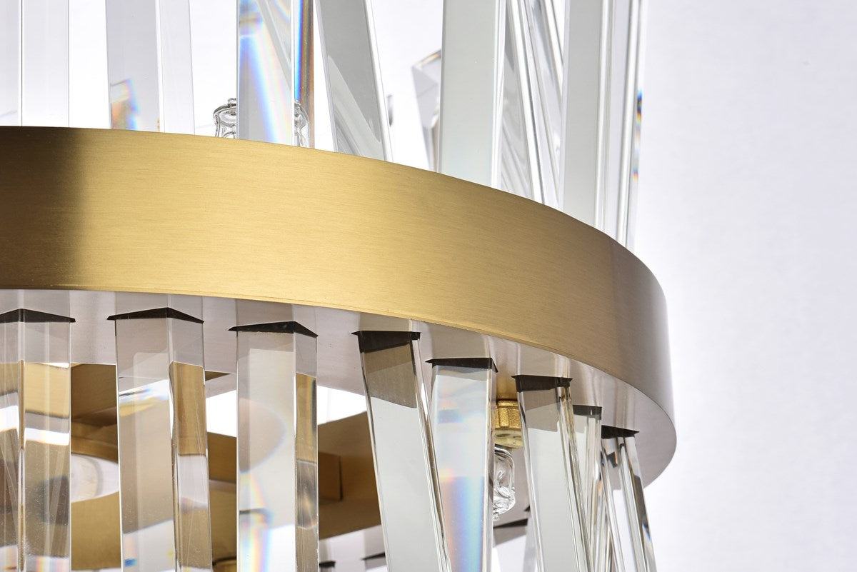16 Inch Crystal Round Pendant Light In Satin Gold