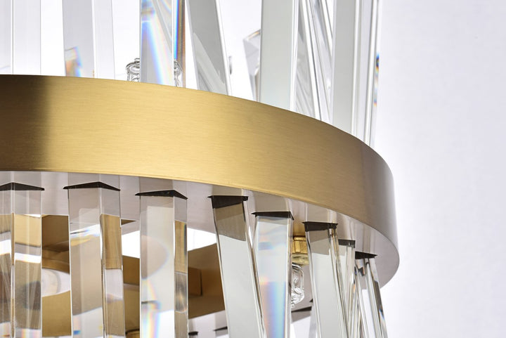 16 Inch Crystal Round Pendant Light In Satin Gold