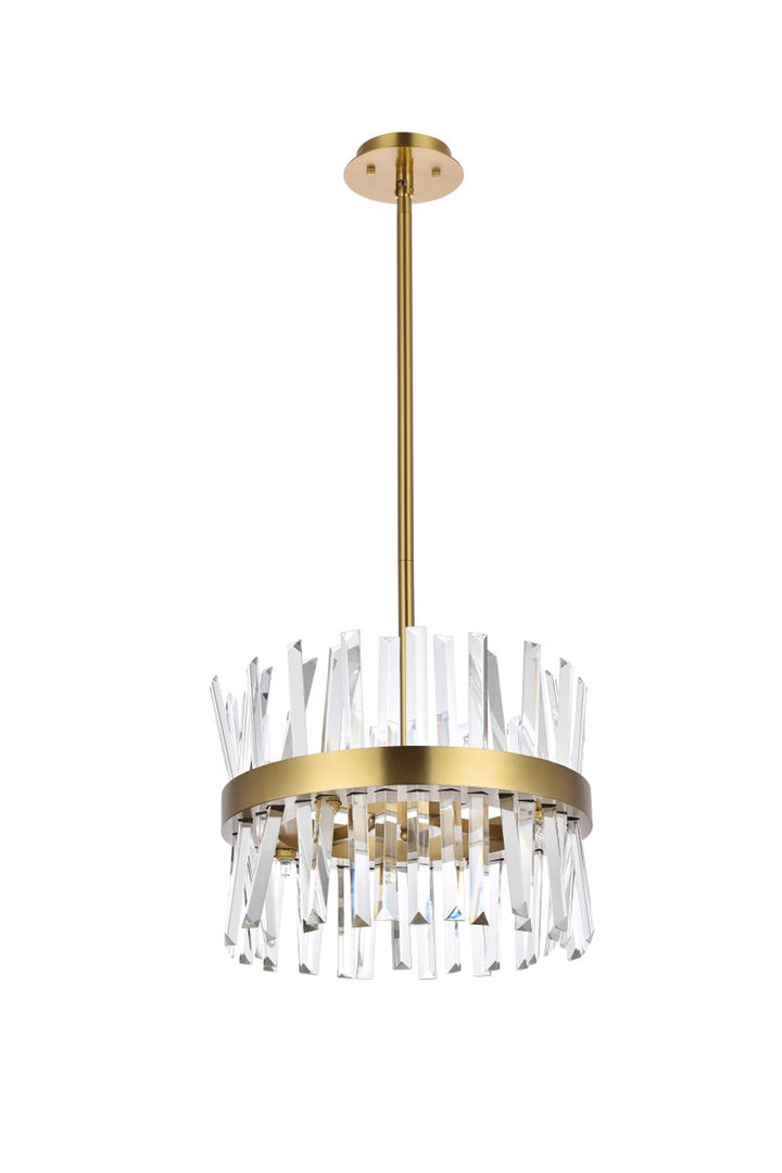 16 Inch Crystal Round Pendant Light In Satin Gold