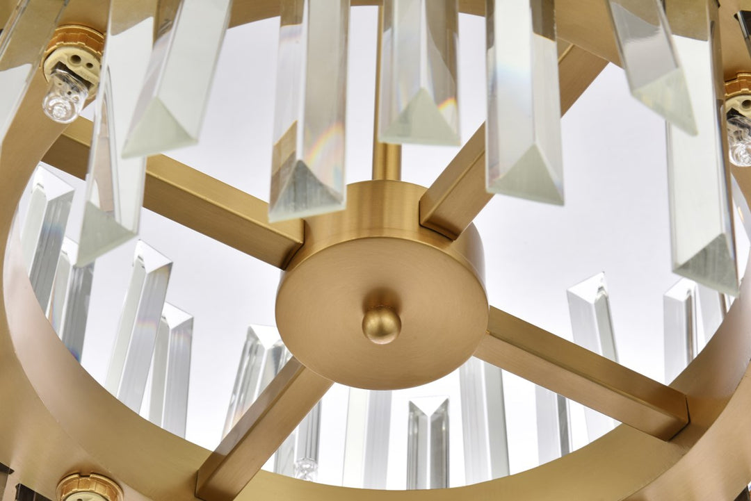 16 Inch Crystal Round Pendant Light In Satin Gold