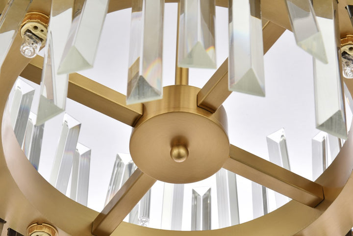 16 Inch Crystal Round Pendant Light In Satin Gold