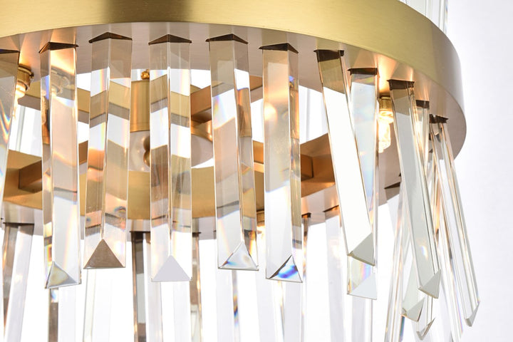 16 Inch Crystal Round Pendant Light In Satin Gold