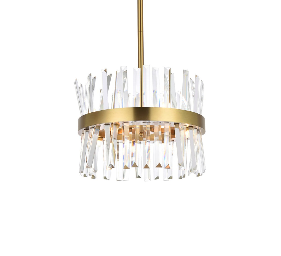 16 Inch Crystal Round Pendant Light In Satin Gold
