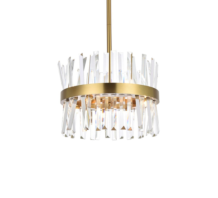16 Inch Crystal Round Pendant Light In Satin Gold