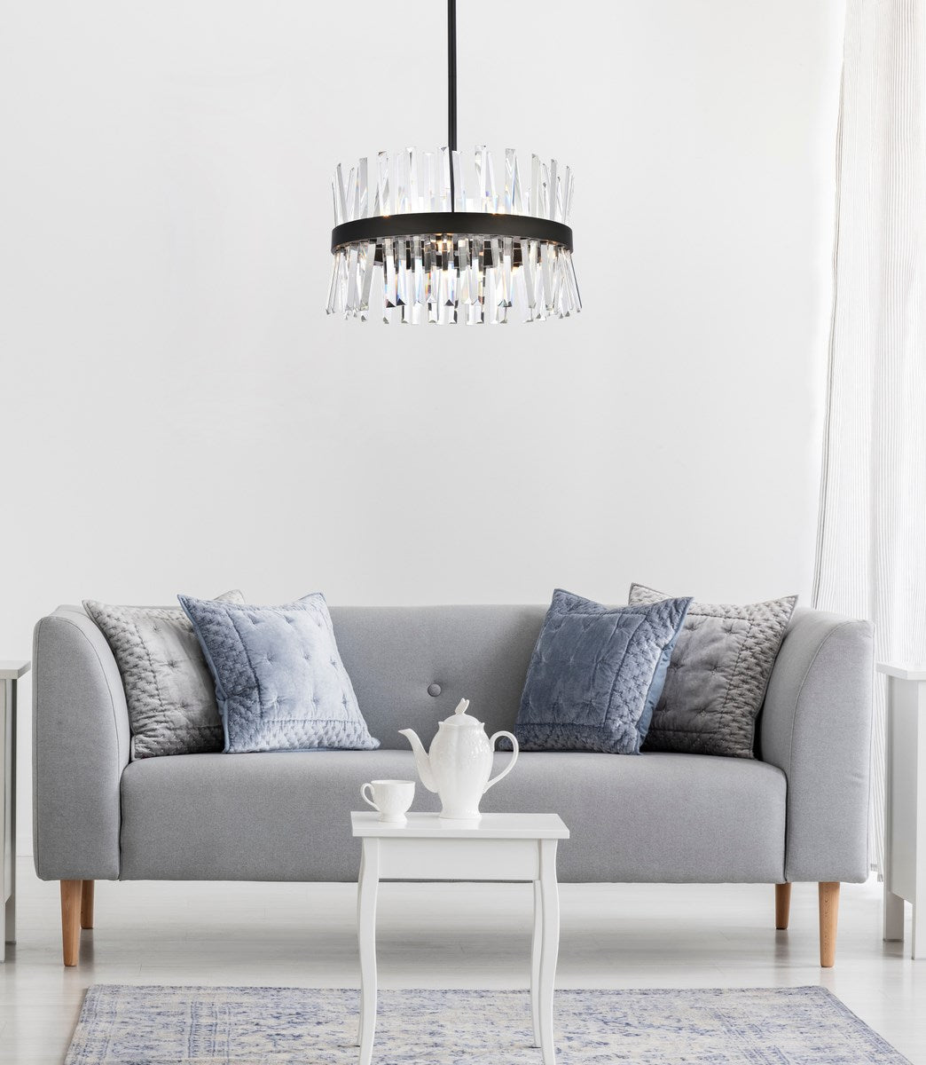 20 Inch Crystal Round Pendant Light In Black