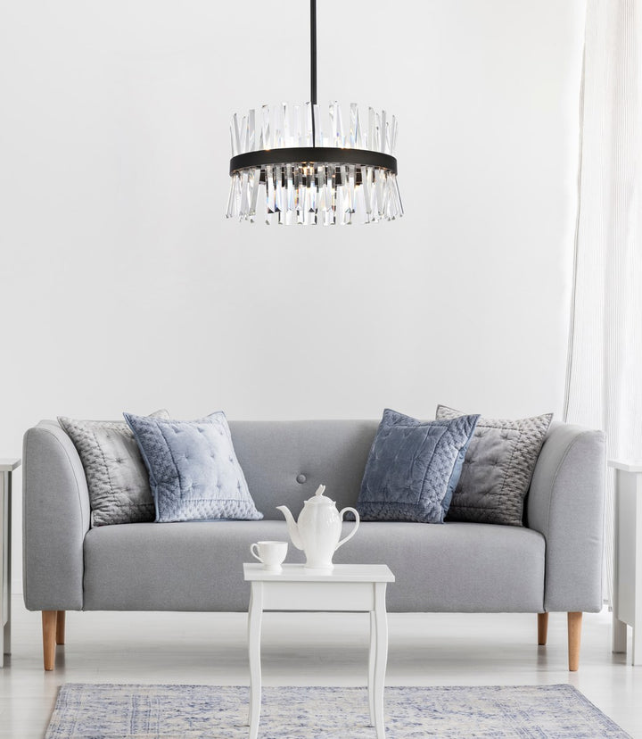 20 Inch Crystal Round Pendant Light In Black