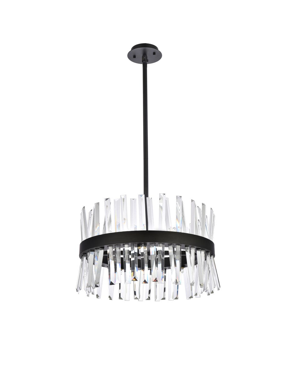 20 Inch Crystal Round Pendant Light In Black