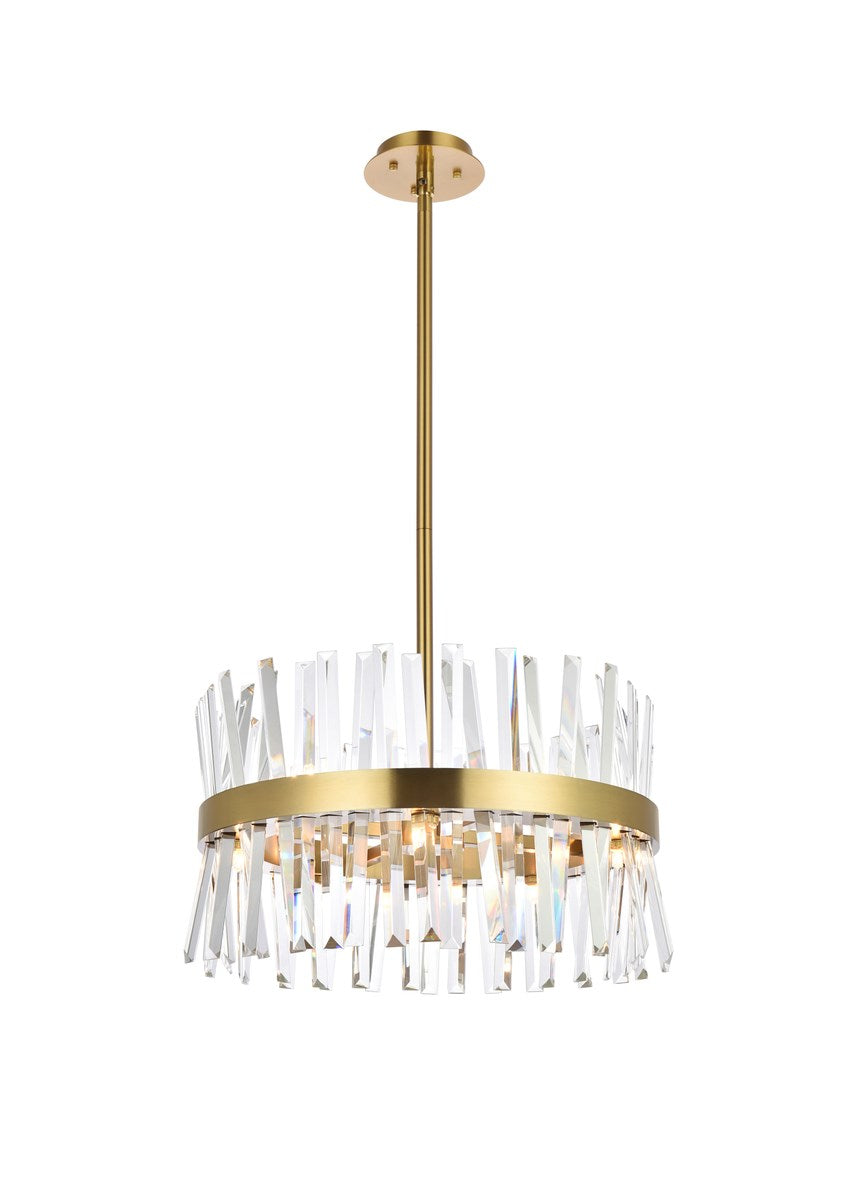 20 Inch Crystal Round Pendant Light In Satin Gold by Elegant Lighting