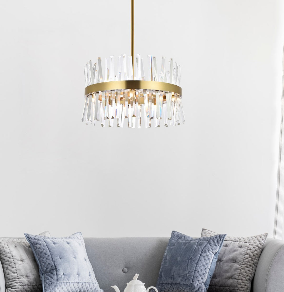20 Inch Crystal Round Pendant Light In Satin Gold