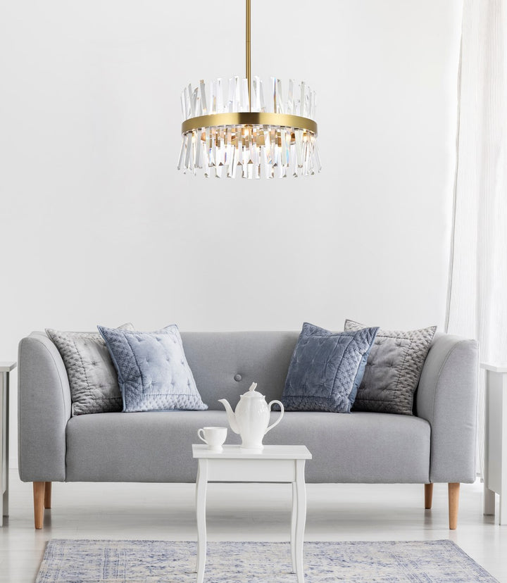 20 Inch Crystal Round Pendant Light In Satin Gold