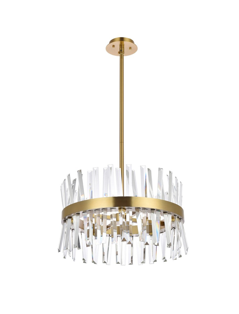 20 Inch Crystal Round Pendant Light In Satin Gold