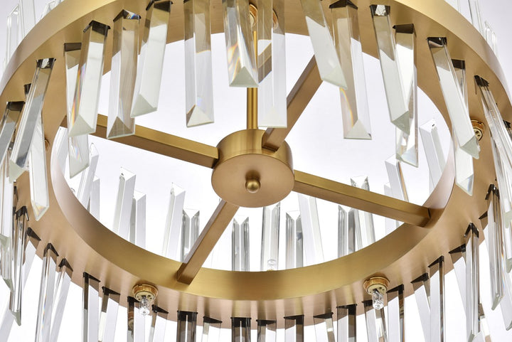 20 Inch Crystal Round Pendant Light In Satin Gold