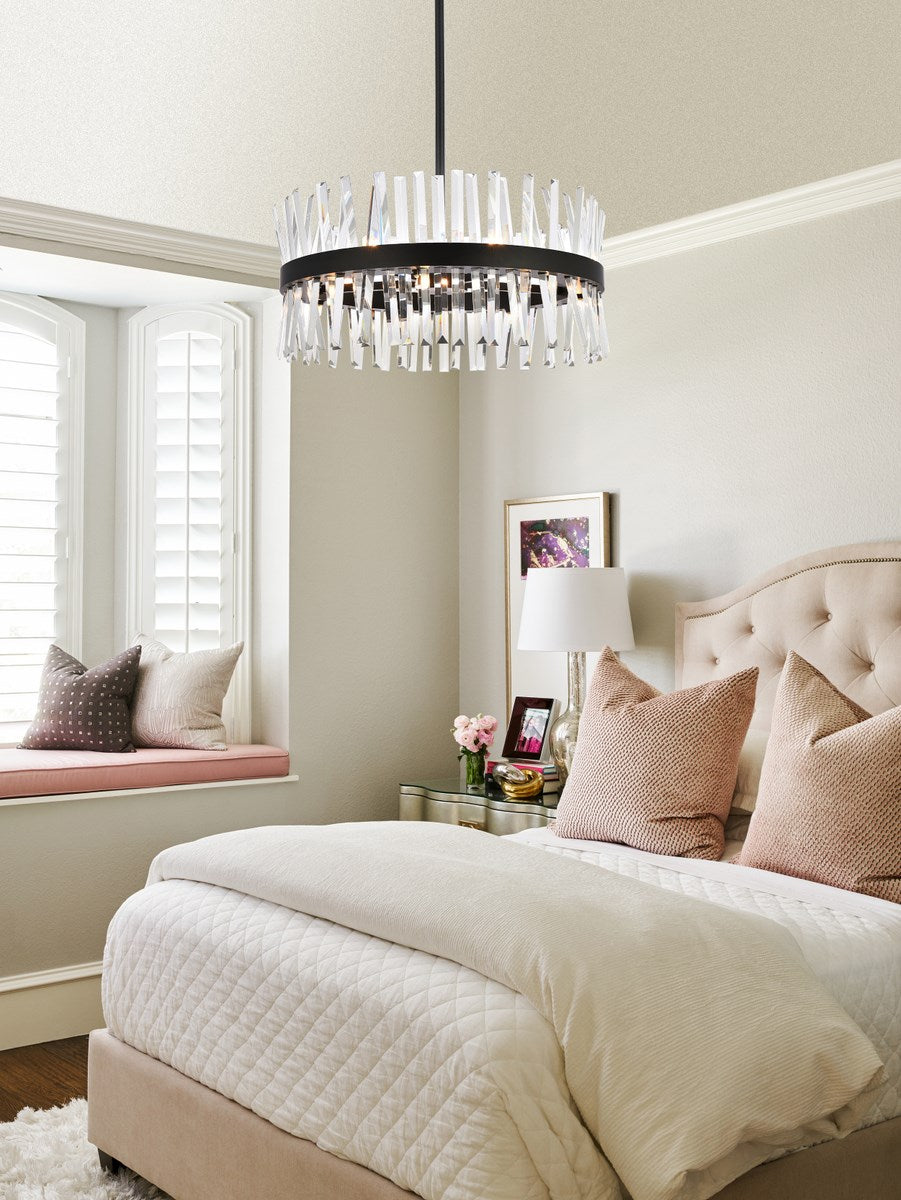 25 Inch Crystal Round Pendant Light In Black