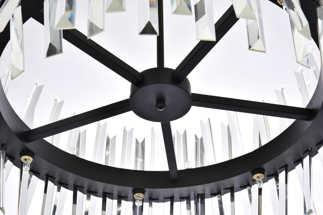25 Inch Crystal Round Pendant Light In Black