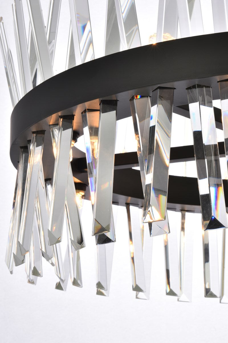 25 Inch Crystal Round Pendant Light In Black