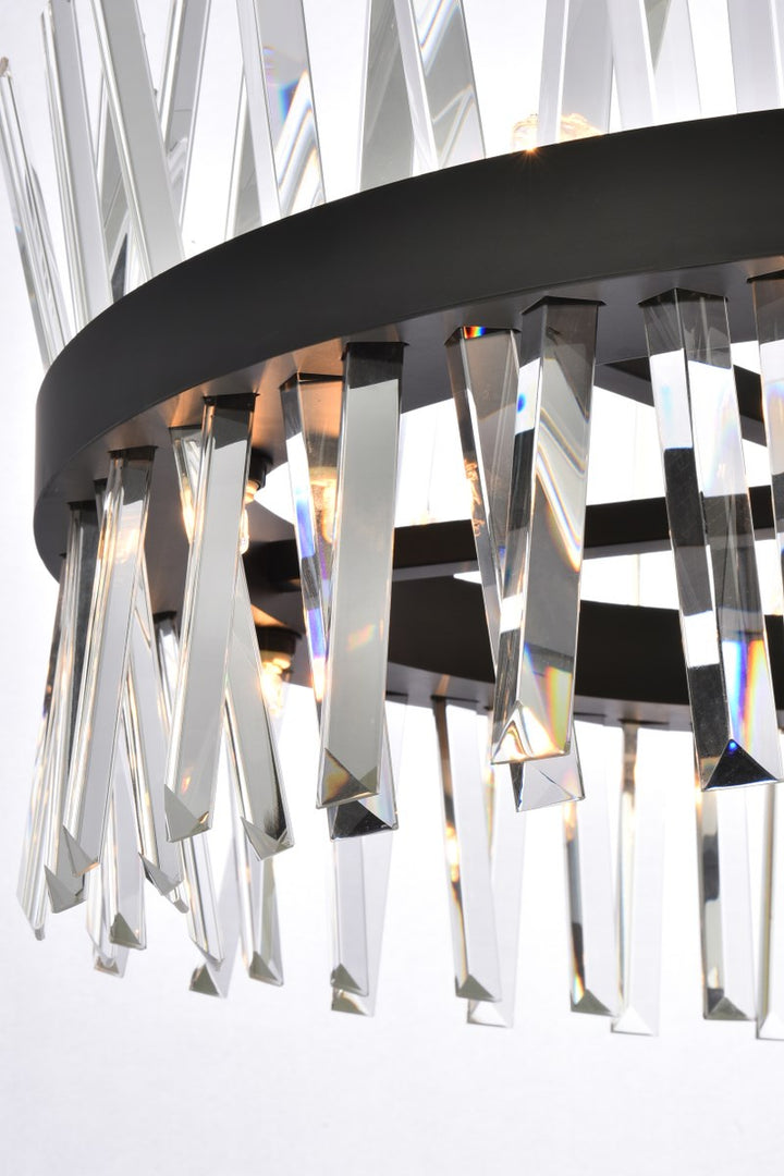 25 Inch Crystal Round Pendant Light In Black