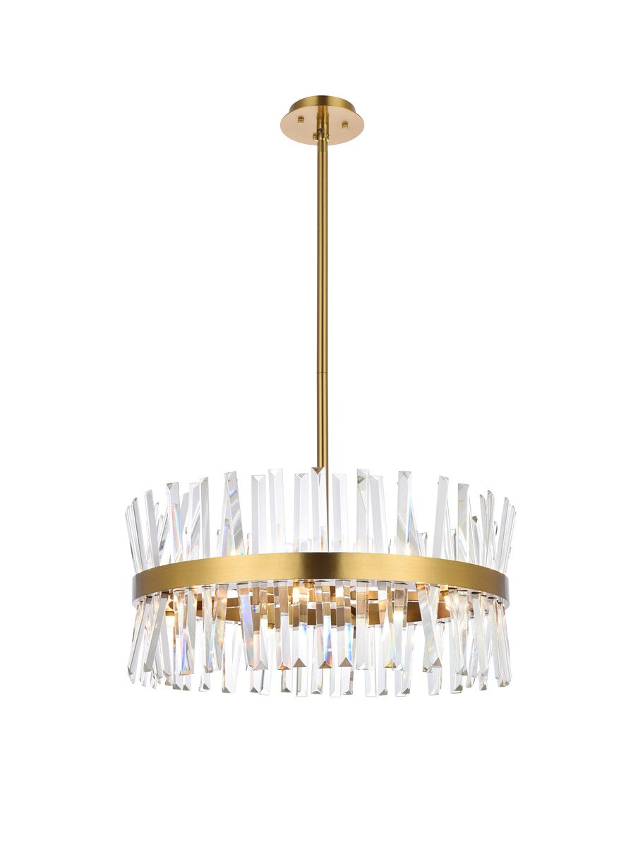25 Inch Crystal Round Pendant Light In Satin Gold by Elegant Lighting