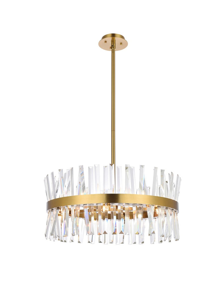 25 Inch Crystal Round Pendant Light In Satin Gold by Elegant Lighting