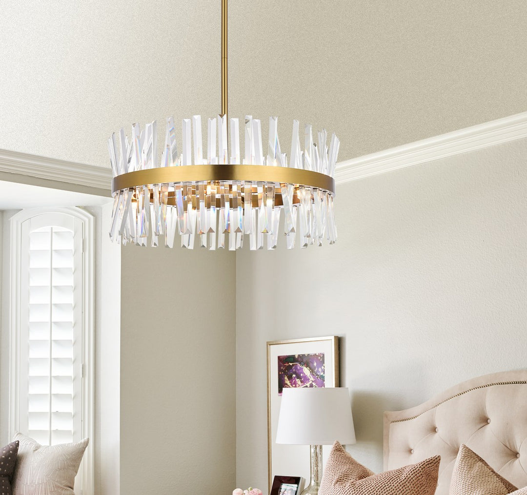 25 Inch Crystal Round Pendant Light In Satin Gold