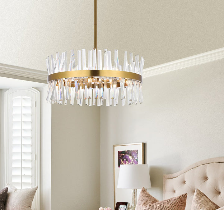 25 Inch Crystal Round Pendant Light In Satin Gold