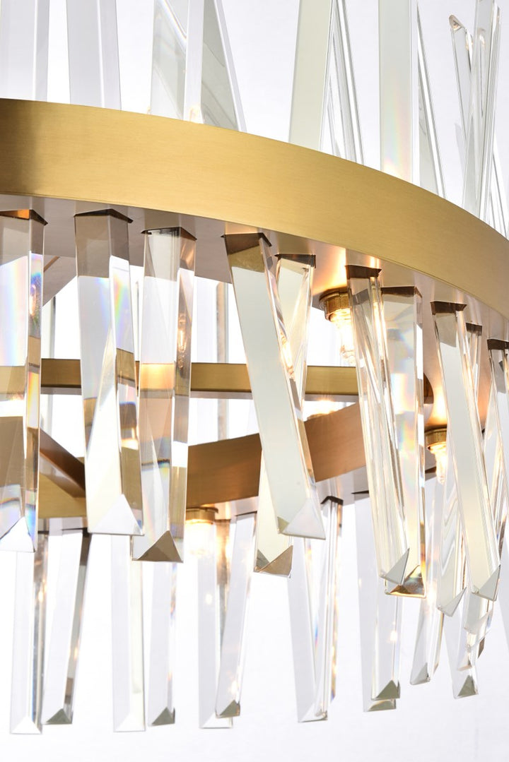 25 Inch Crystal Round Pendant Light In Satin Gold